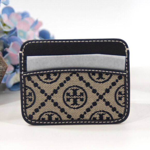 Tory Burch Handbags - Tory Burch Navy T Monogram Jacquard Logo Card Case Mini Wallet NWT